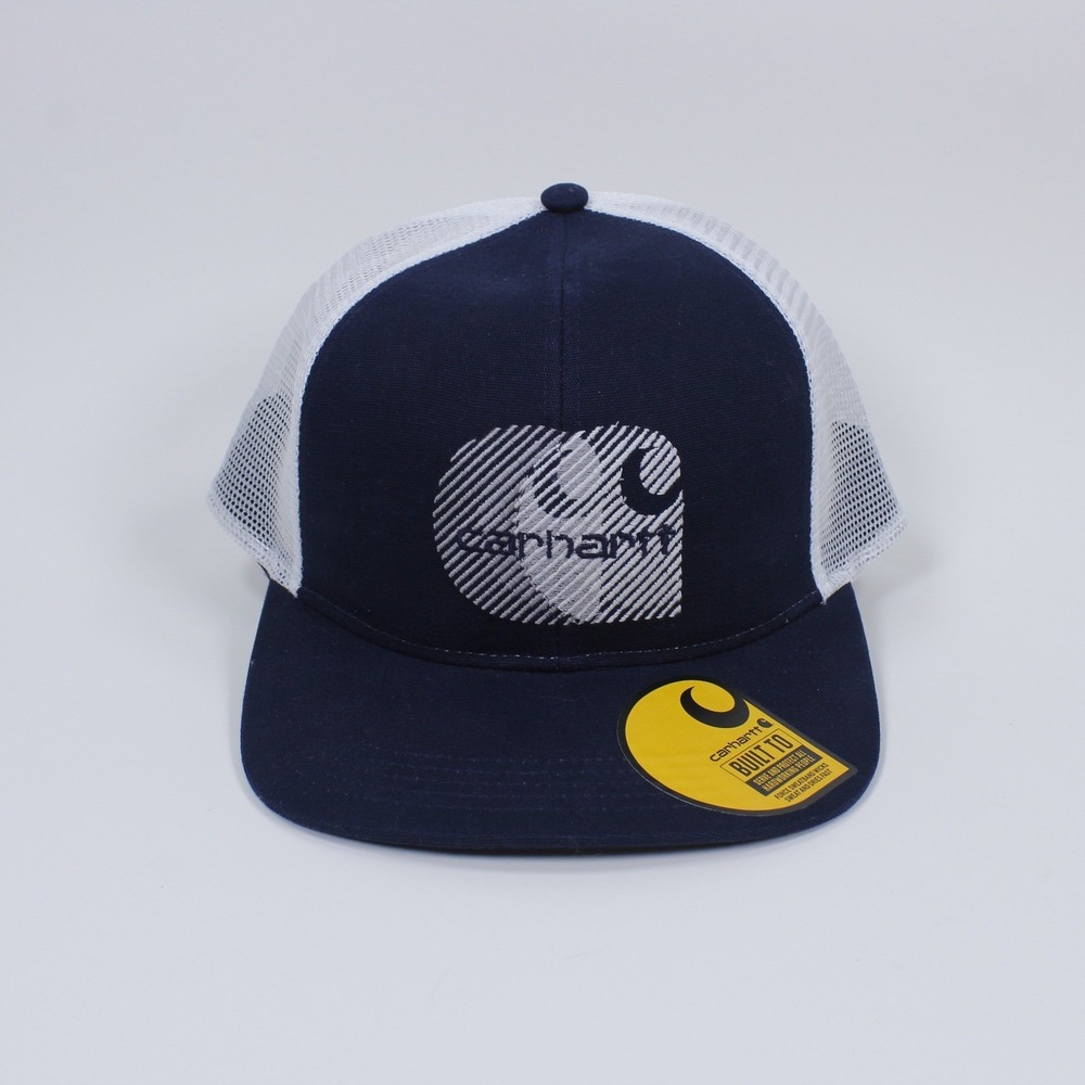 Carhartt Canvas Mesh-Back Embroidered Logo Trucker Hat Navy Blue OS NWT